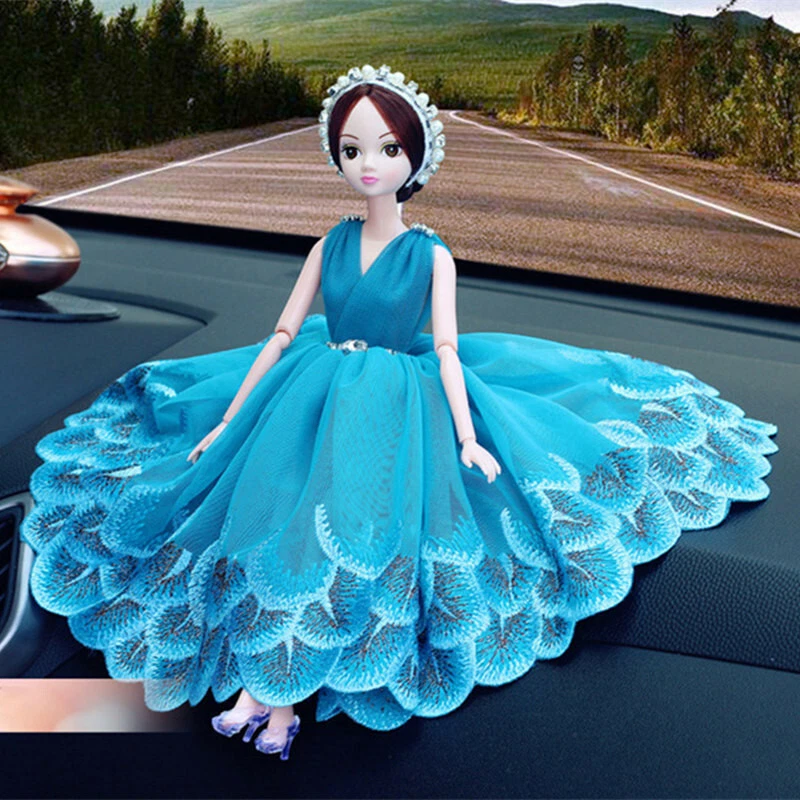 Blue Peacock Wedding Dress Cute Dolls Car Accessories Interior Girls Decoration