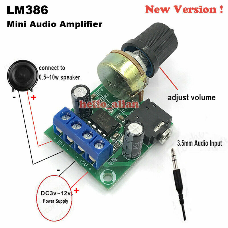 LM386 Audio Power Amplifier Board DC 3V~12V 5V 6V volume