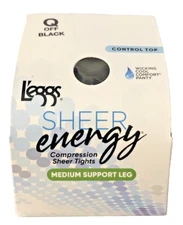 L'eggs Sheer Energy Q Off Black Control Top Med Support Leg Sheer Tights 1 Pair
