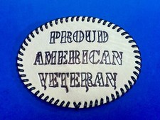 Proud American Veteran Stitched On Leather Belt Buckle