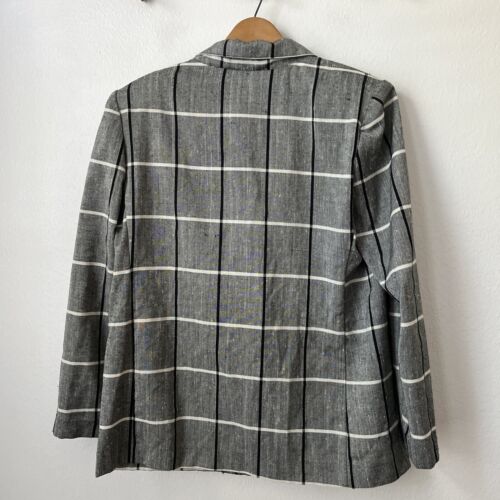 Vtg 80s gray black plaid oversize textured womens blazer M/L 2 button lightweigh - Picture 4 of 5
