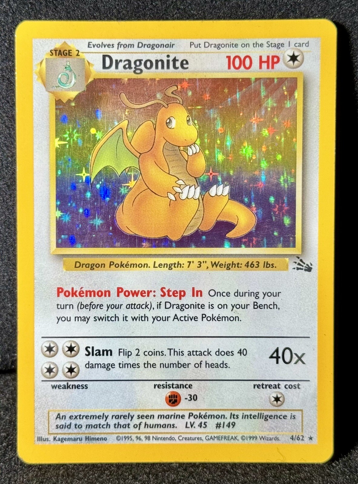 š„Dragonite Fossil 4/62 Holo āUnlimited Holo Rareā MASTERPIECE Pokemon Treasure!