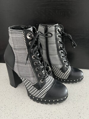 ALDO women's Trending High Heeled Ankle Studded mixed print block