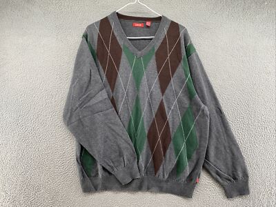 Izod Men’s Knit Argyle Diamond Pattern V Neck 100% Cotton Golf Sweater Size  2XL