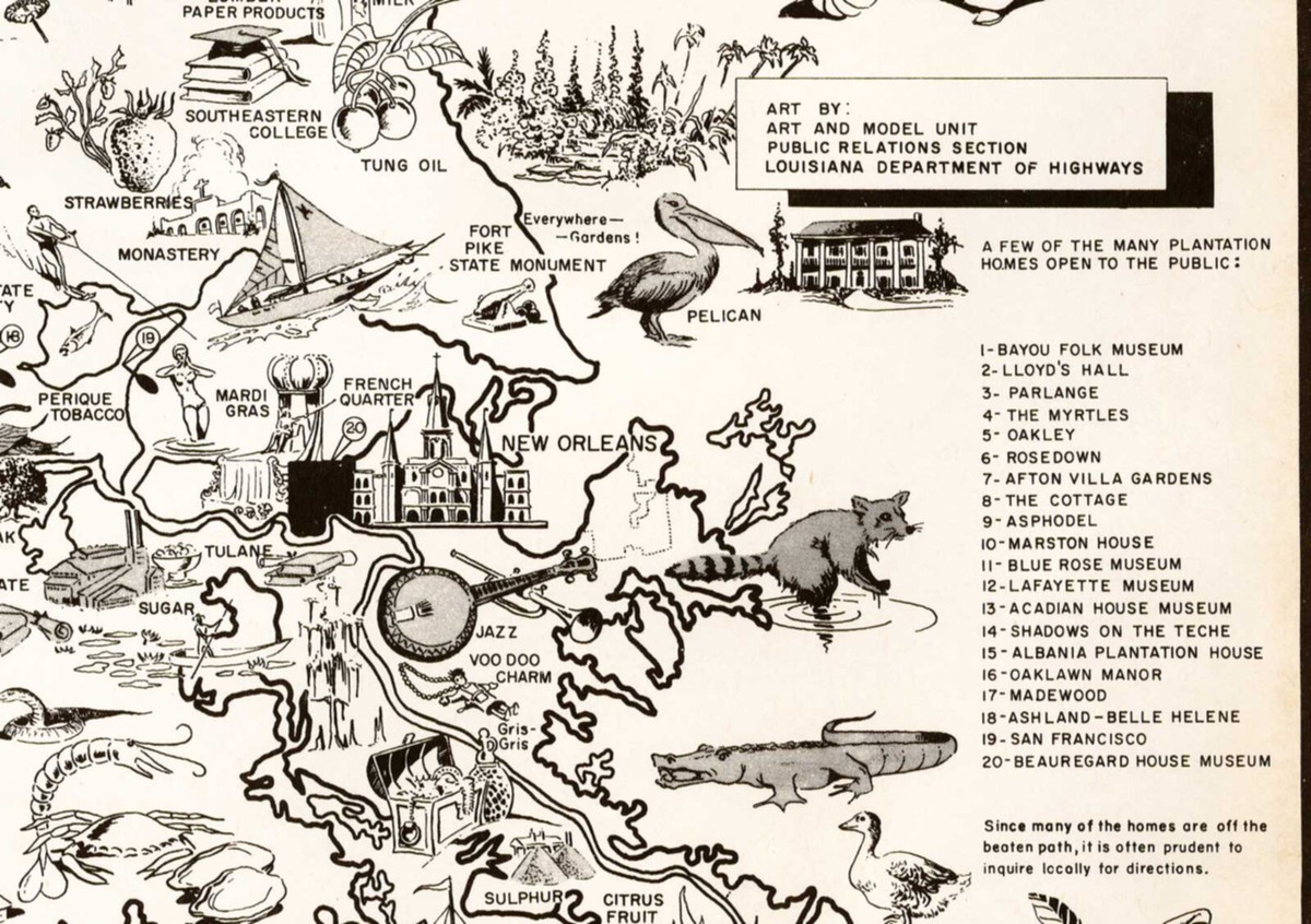 アート・デザイン・音楽 Louisiana - Billedreportage - Pictorial Pictorial Louisiana Nature's Cornucopia Map Wall Art Poster Print