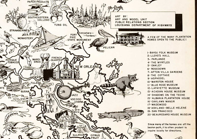 Pictorial Louisiana Nature's Cornucopia Map Wall Art Poster Print