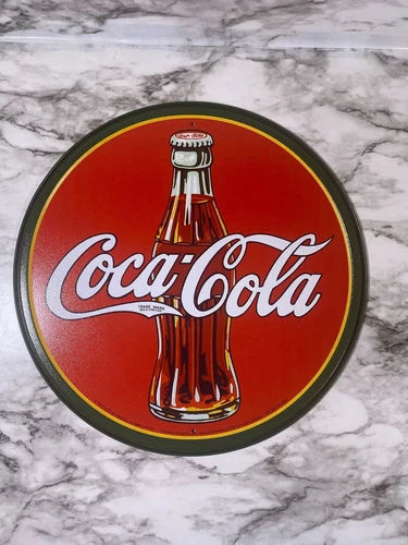 Vintage Coca-Cola 12" Round Metal Soda Pop Bottle Advertising Sign