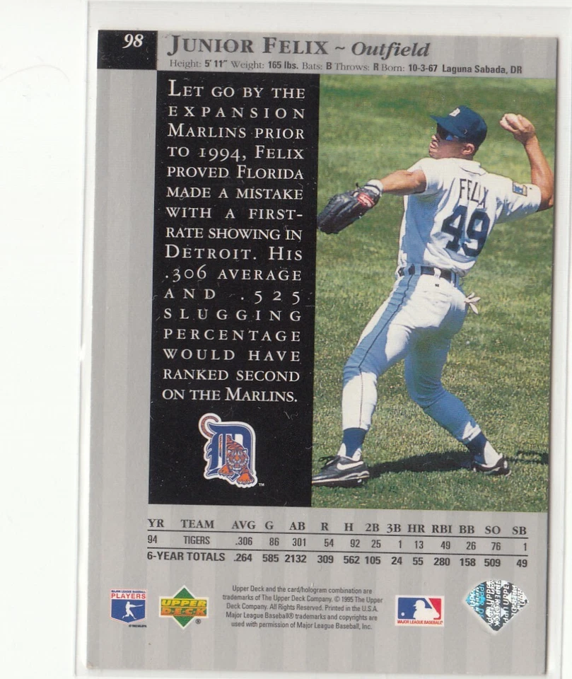 1995 Upper Deck - Special Edition Junior Felix #98 - Image 2 of 2