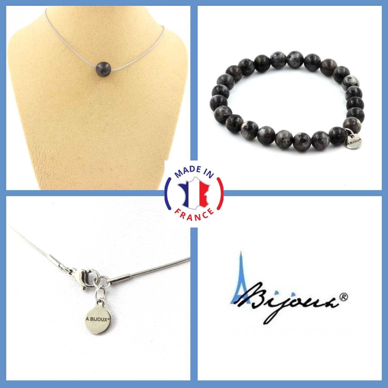 Parure labradorite chaine en argent taille sur mesure pour femme