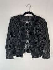 CAbi Seaside Chic Black White Polka Ribbon Dot Classic Blazer Size 6 academia