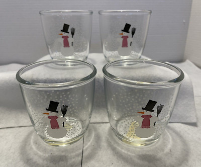 Bodum France Snowman Christmas 3.5'' Lowball Glasses Lot of 4