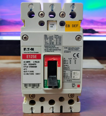 EATON EGE3040FFG CIRCUIT BREAKER 40 AMP 3-POLE PRE-OWNED EXCELLENT SHAPE