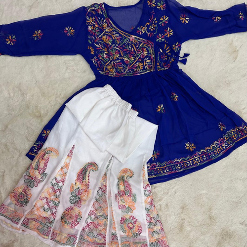 Georgette Short Frock Kurti Set for Women with Multi Color Sharara Size 36-44