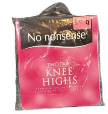 No Nonsense Two Pairs of Off Black Knee Highs Size Queen Size Sheer Toe M45 New