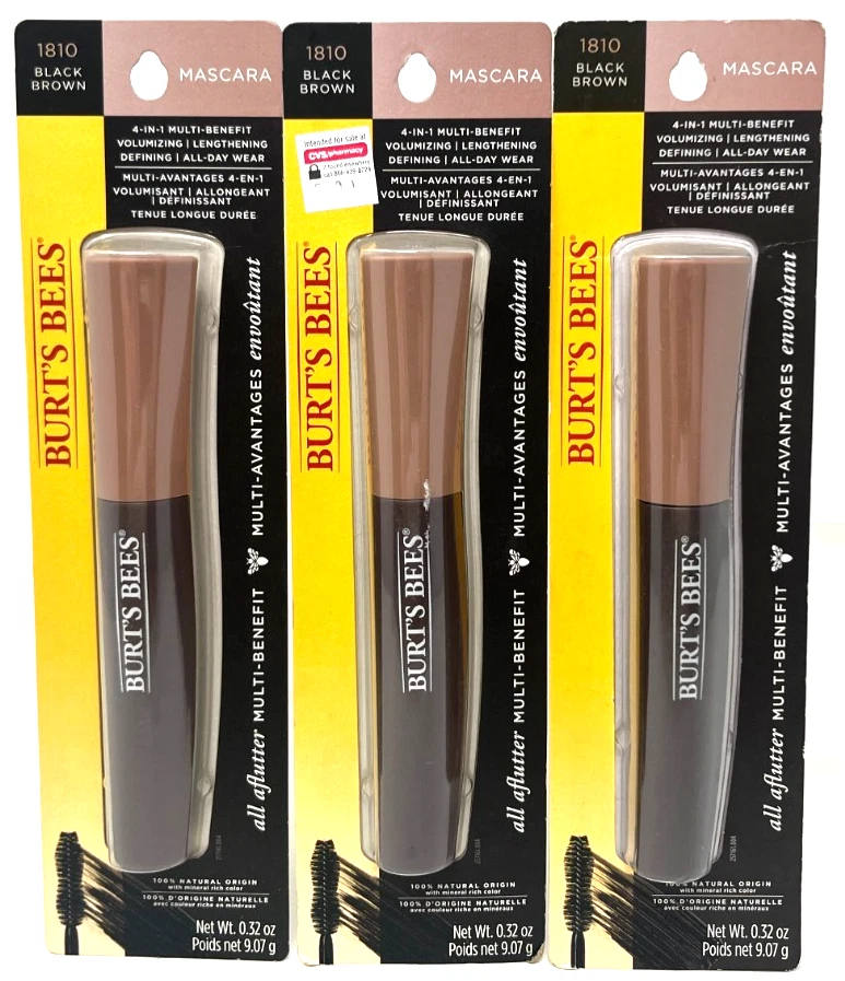 (3) Burt's Bees All Aflutter Multi-Benefit Mascara Sealed 1810 - Black Brown