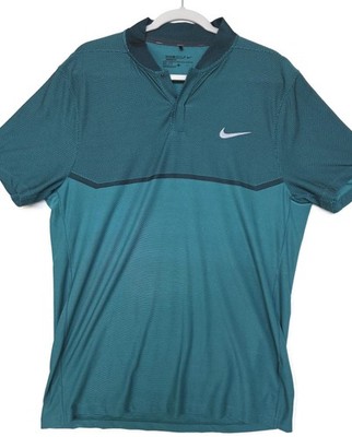 Nike Rio Teal Fly Swing Knit Block Alpha Dri Fit Mens Golf Polo Shirt Large