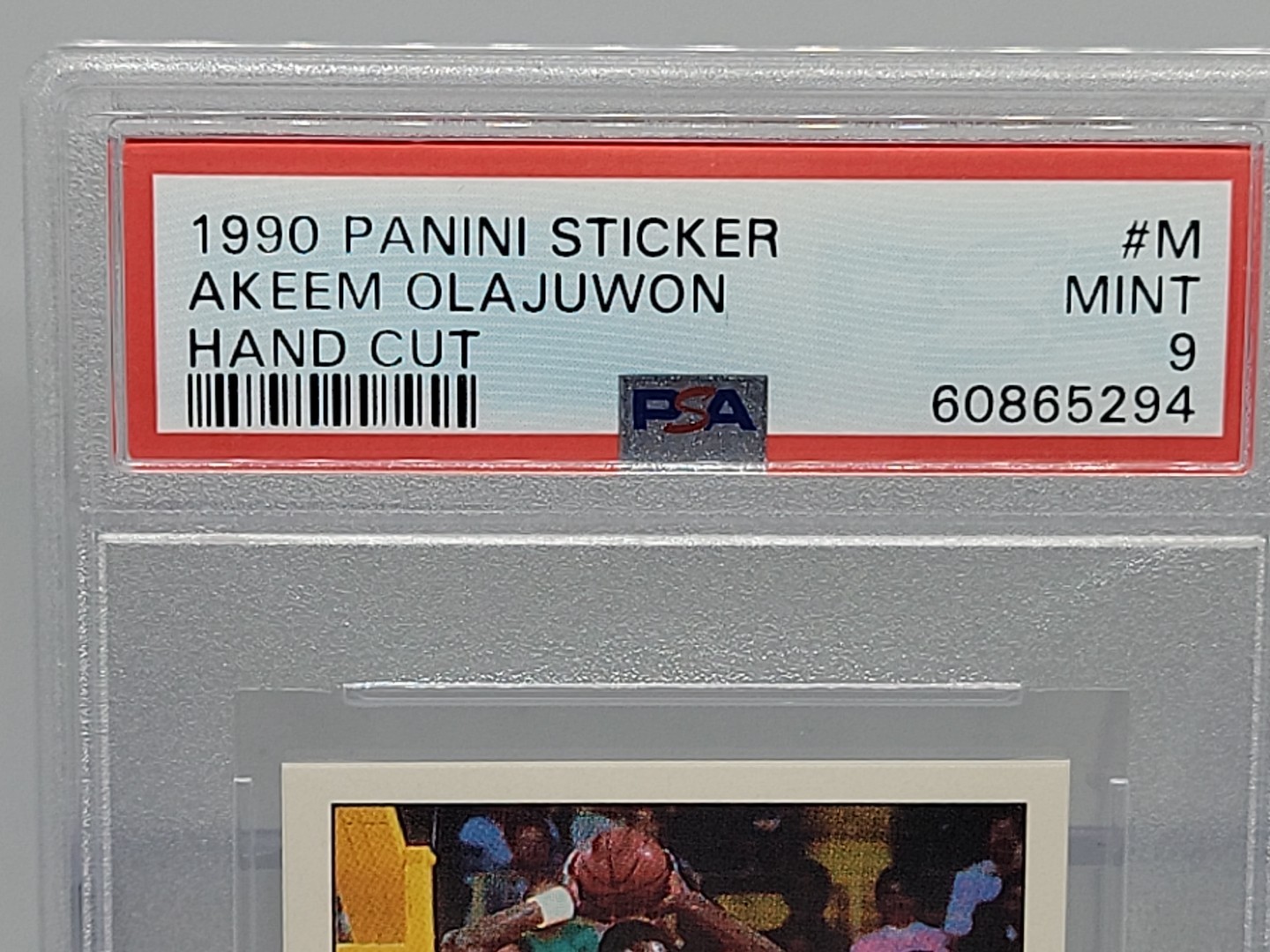 1990 NBA PANINI STICKER AKEEM OLAJUWON #M HAND CUT PSA 9 MINT VINTAGE view 3