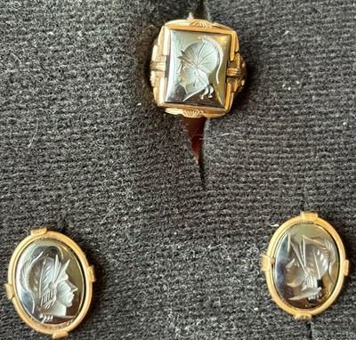 vintage+men's+signature+signet+hematite+ring+and+matching+cuff+link10+karat+gold