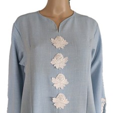 Damen Kaftan Langarm Kleid Caftan Spitze Blumen V-Ausschnitt Gr.L