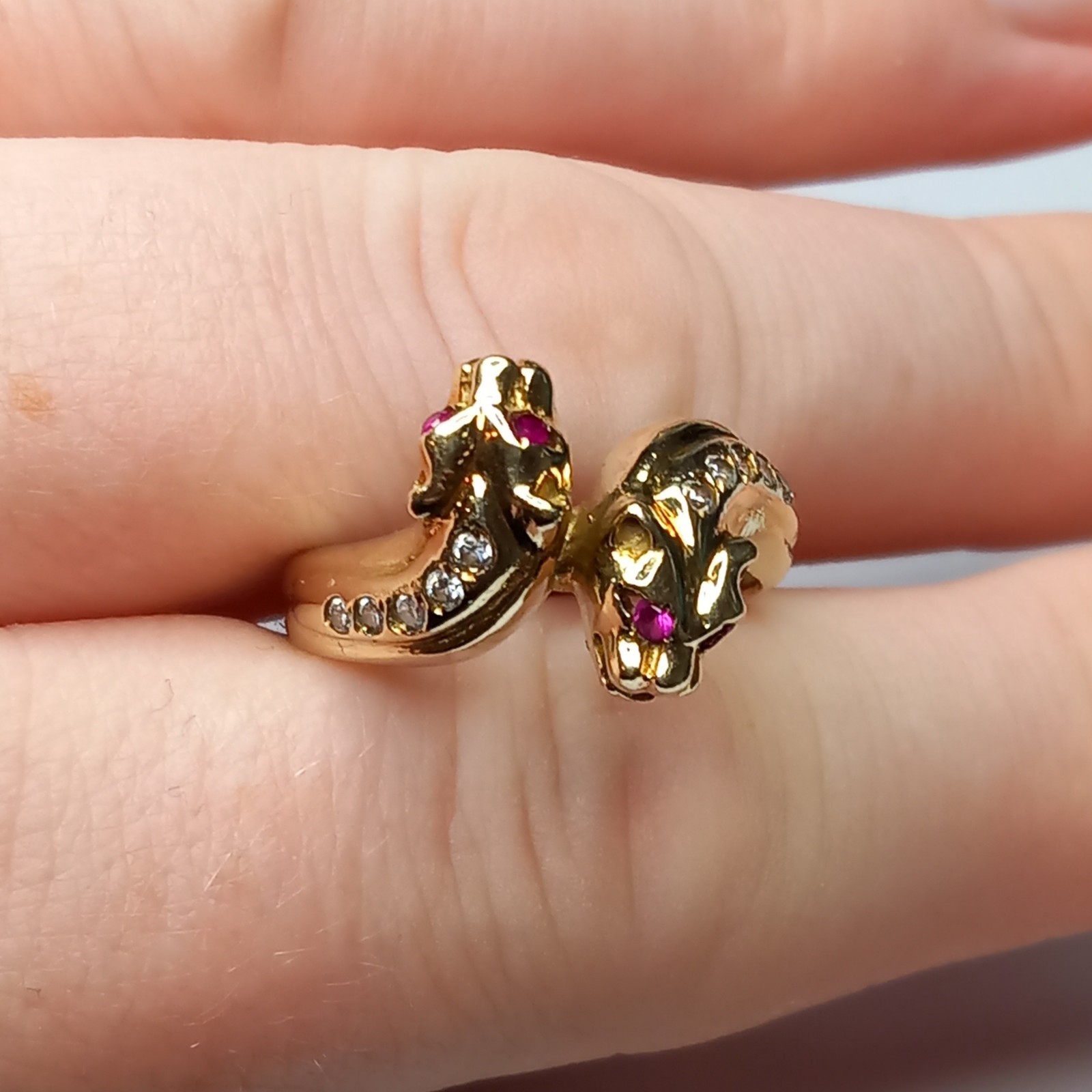 9CT YELLOW GOLD RUBY DOUBLE PANTHER LEOPARD HEAD … - image 8