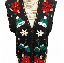 Festive, Embroidered black Bobby Brooks Christmas sweater vest. Size 12/14 Large