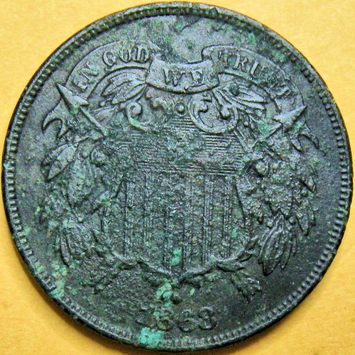 1868 Two-Cent Piece US Coin Vintage Bronze F/VF