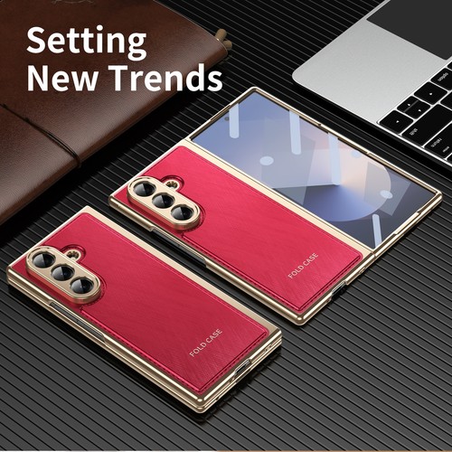 Slim Leather Plating Case Fr Samsung Z Fold6/7/5/4/3 Hinge Cover Tempered Screen - Picture 63 of 73