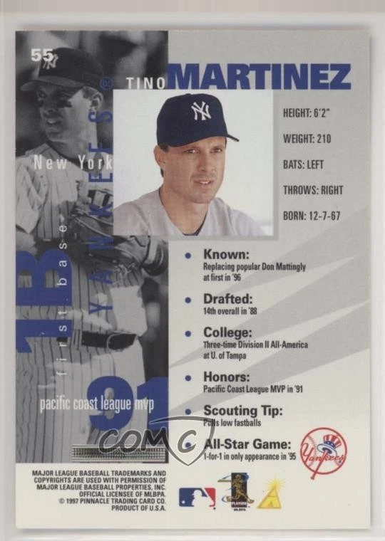 1997 Pinnacle Inside Tino Martinez #55 - Image 2 of 2