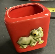 Ceramic Frog Planter Red Vase Square Bamboo Bonsai Planter 3 in Tall