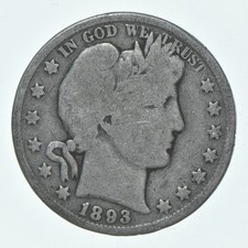 1893 Barber Half Dollar Average Circ 90% Silver