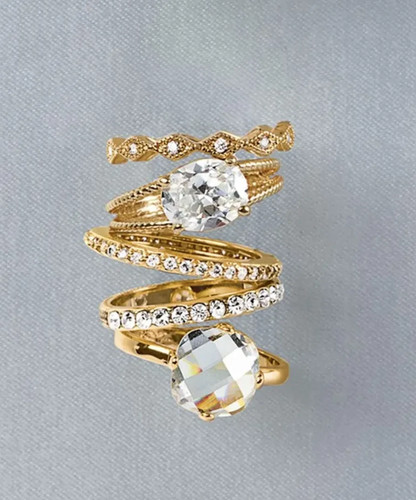 Ariella W1243 Juego Mixto De 5 Anillos Apilables De Oro Para Mujer Talla 9 - Imagen 2 de 2