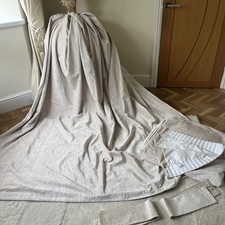 Immaculate Dunelm Shimmering Beige Lined Eyelet Curtains 90in Drop x 88W + ties