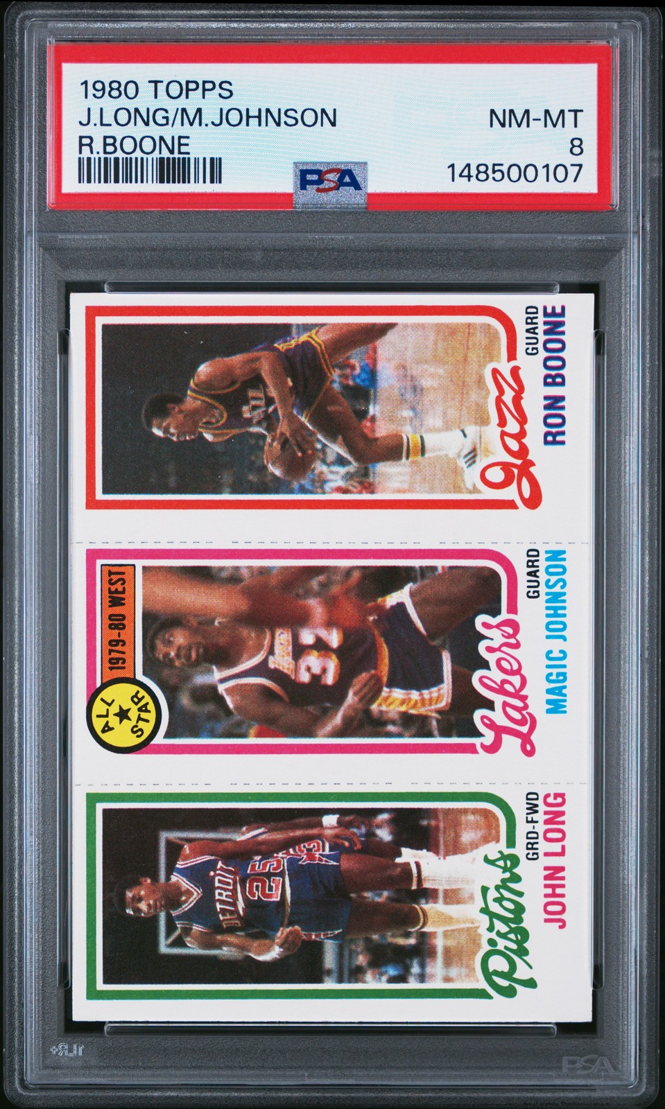 1980 TOPPS JOHN LONG/MAGIC JOHNSON/RON BOONE PSA 8