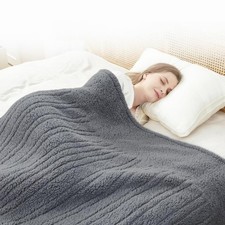 Heated Twin Blanket Double Sided Sherpa, Soft Heating Electric Blanket for Be...