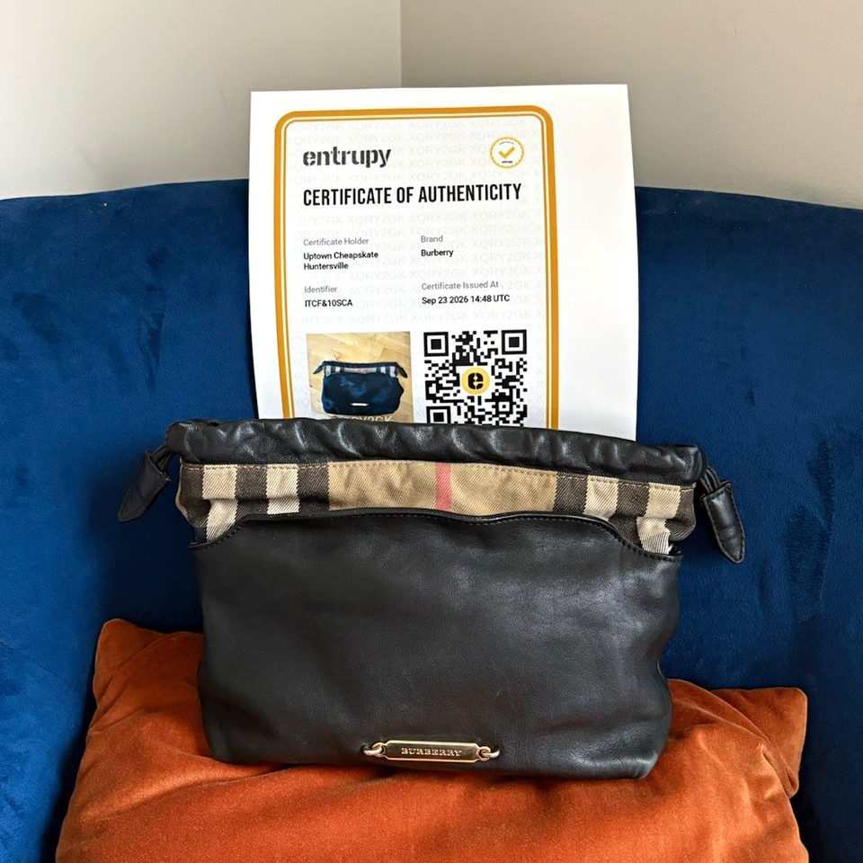 Burberry Little Crush House Check Canvas Leather Clutch Bag Missing Strap Wear