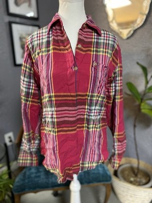Keren Hart Dark Pink Plaid Button Up Top Size Small