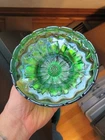 Nice Green Millersburg Carnival Glass Cosmos Pattern 5 3/4" Bowl