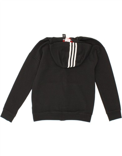 ADIDAS Boys Zip Hoodie Sweater 11-12 Years Medium Black Polyester AG02 - Picture 2 of 4