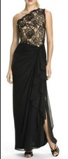 Tadashi Shoji Dress Womens 8 Black Lace One Shoulder Maxi Formal Gala Gown