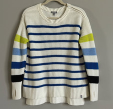 T By Talbots Striped Sweater Thumbholes Blue White Green Medium Petite Prep Mp