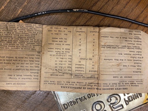 Licencia de caza PA de colección 1932 etiqueta de metal papeleo juego coleccionable Hunter Commiss - Imagen 5 de 8