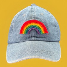 Wonder National Fuzzy Rainbow Denim Baseball Hat Strapback Pride LGBTQ+ Colorful