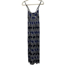 Loft Women's Medium Abstract Print Sleeveless Maxi Dress Black Blue Summer 16x48