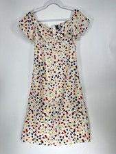 Cider Ivory Heart Print Puff Short Sleeve Midi Dress M Women