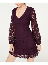 CITY STUDIO Womens Purple Long Sleeve Micro Mini Evening Trapeze Dress 1