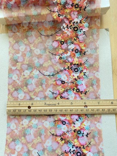 Floral Embroidered Lace Trim with colorful Mesh Base/Sewing/Dolls/Craft/7" Wide - Picture 5 of 19