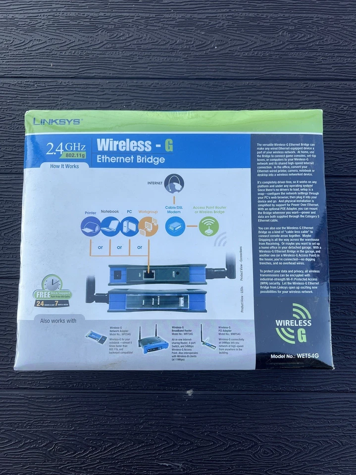 Linksys WET54G 2.4GHz 802.11g Wireless G Ethernet BRIDGE 54 Mbps- New- RD Disc - Image 2 of 4