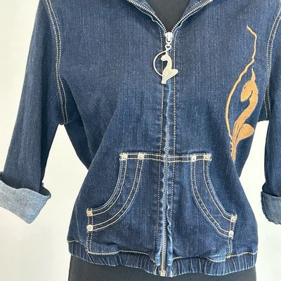 VTG Baby Phat Blue Denim Jean Jacket XL Hooded Embroidered Cat Zip VTG Baby Phat Blue Denim Jean Jacket XL Hooded Embroidered Cat Zip