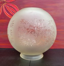 Satin Etched Bow & Scroll Floral Oil Lamp Globe Shade 20cm Dia 10cm Collar 