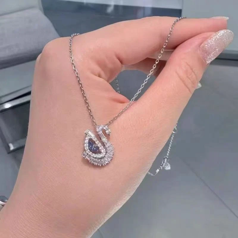 Colar feminino de coração de cisne Swarovski, corrente de clavícula de cisne - Imagem 4 de 4